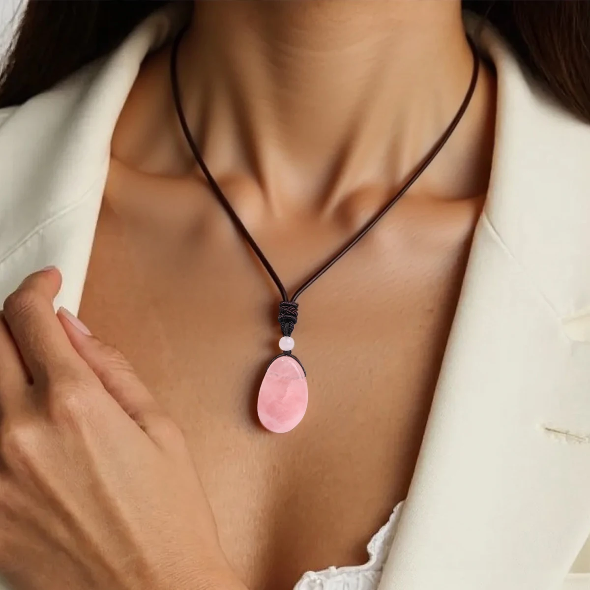 Natürliche Edelstein-Halskettenanhänger aus Amethyst, Rosenquarz und Klarquarz für Männer und Frauen, Gesundheits- und Wohlstands-Schmuck – Detail 3