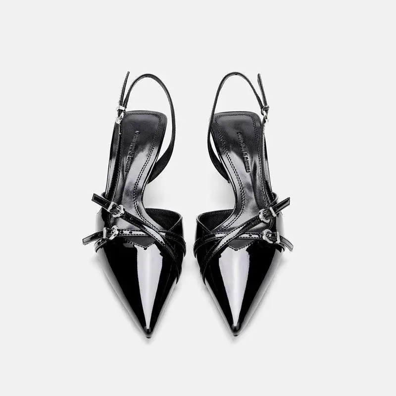 Sandales à Talons Hauts et Fins Noirs pour Femme, Chaussures à la Mode, de Luxe, peu Profondes, Châssis Stiletchassis, Nouvelle Collection