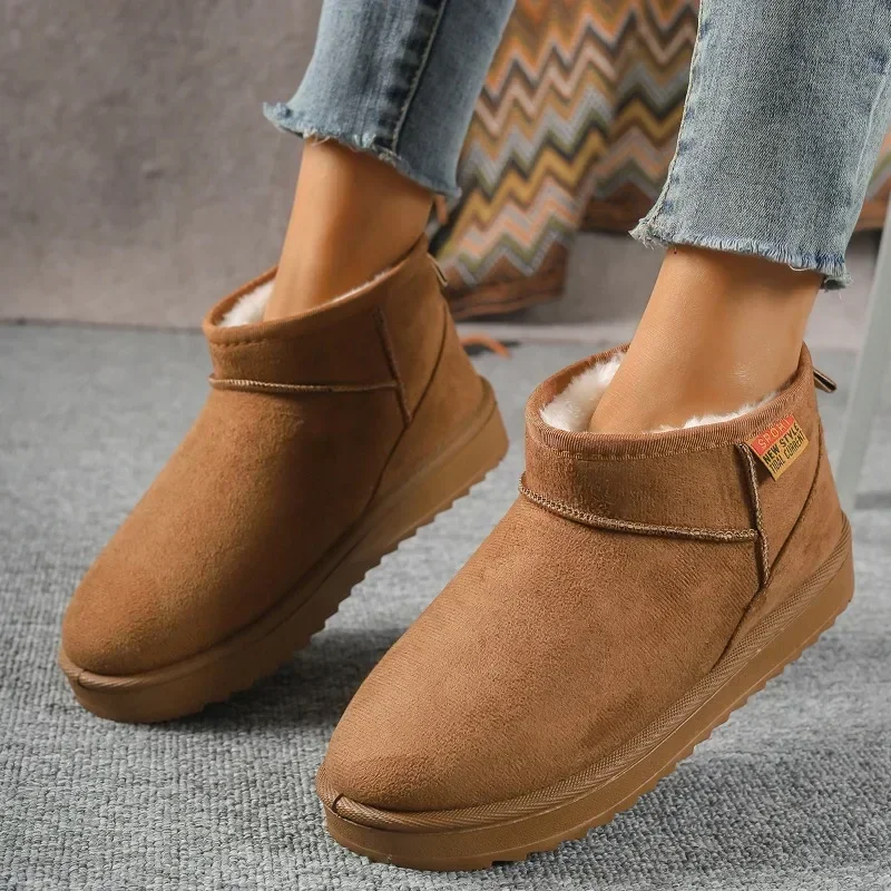 Hot Women Snow Boots for Solid Platform Artificail Suede Boots Autumn Winter Warm Shoes Boats Large Size 42 Slip on Cotton Shoes