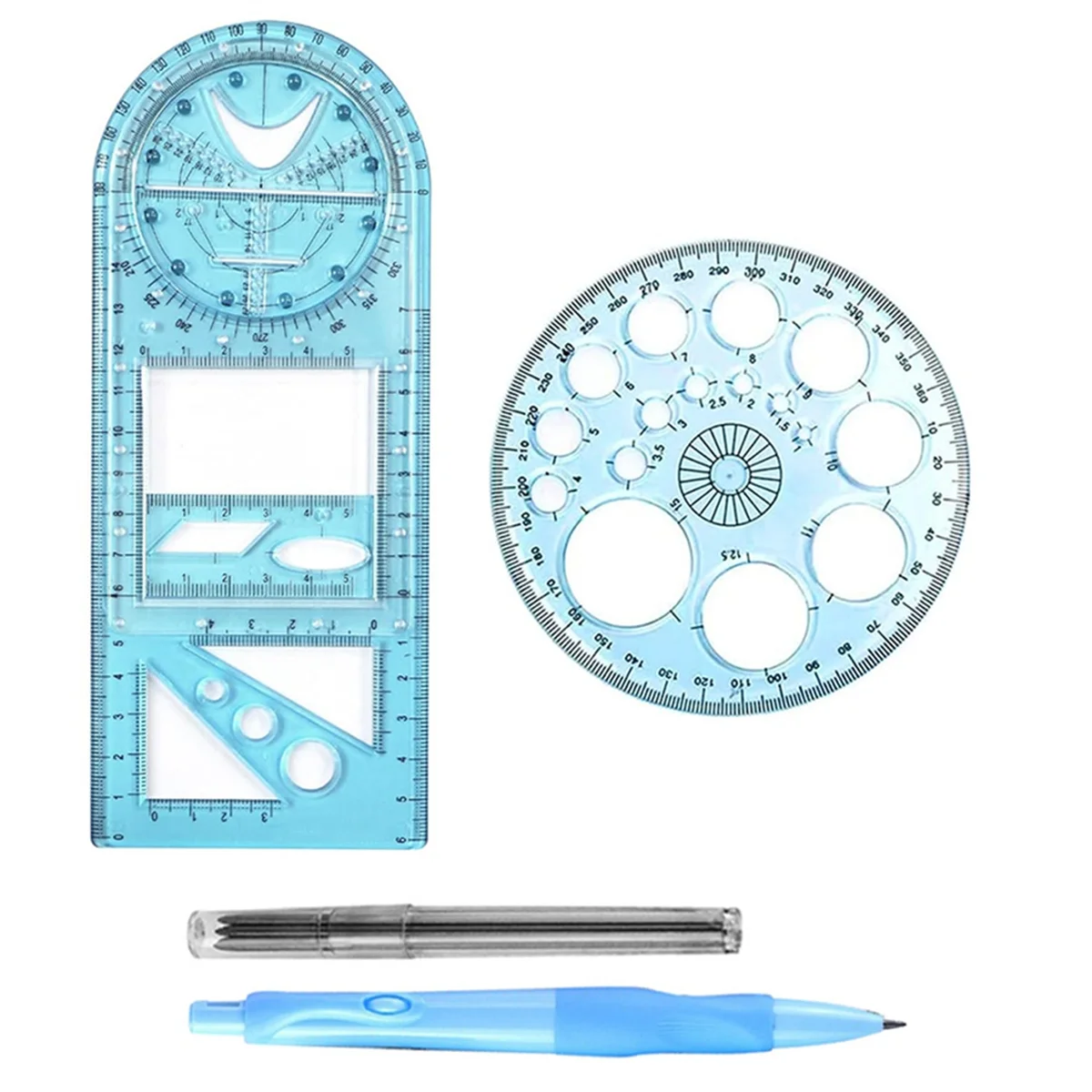 A24R Multifunctional Geometric Ruler, Geometric Drawing Template Measuring Tool Draft Rulers for School Office with Pencil