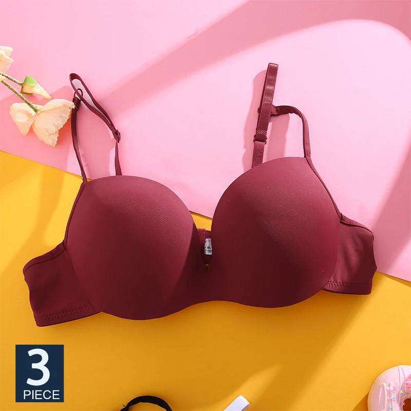 FINETOO 3Pcs/Set Sexy Women Bralettes Underwear Ladies Gather Up No Show Sleepwear Big Breastless Seamless Bra Low Brassiere