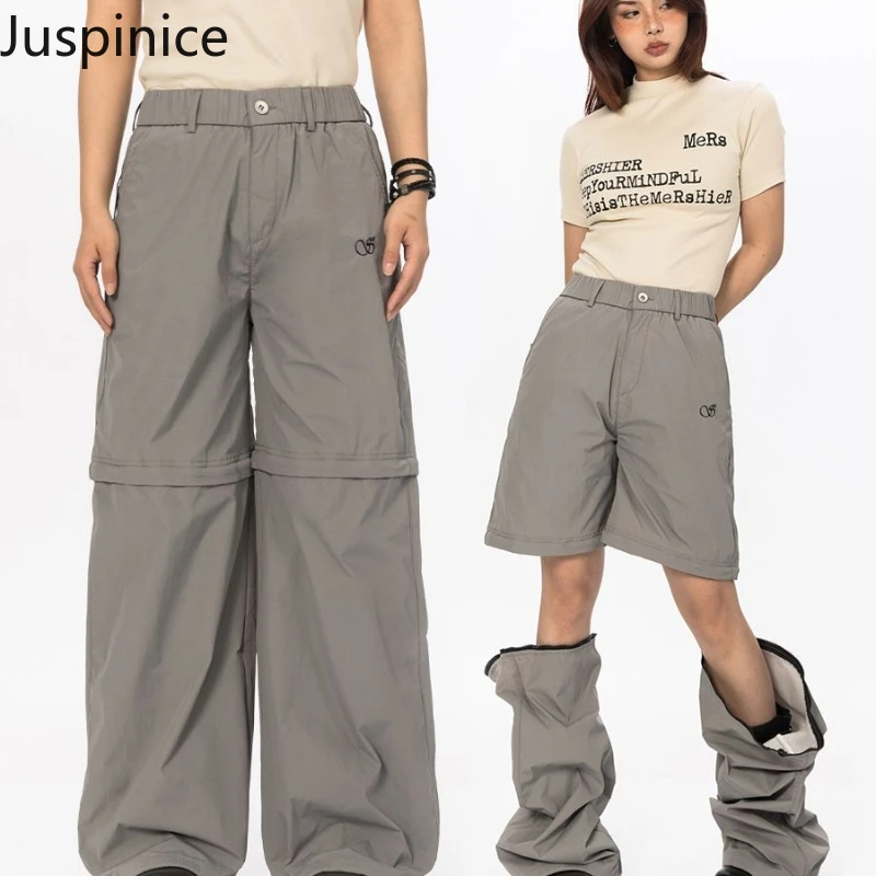 

American Functional Detachable Wide-leg Pants Couples Loose Casual High Street Straight-leg Trousers Men Bottom Male Clothes