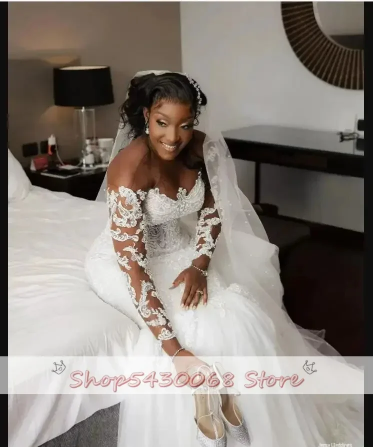 Kapokfur sy-Robe de mariée sirène avec appliques en dentelle pour femme noire, robe de train de balayage, grande taille, nouveau jardin, patients, quoi que ce soit