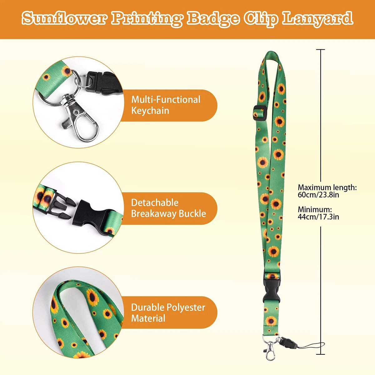 Badge clip with detachable lanyard sunflower neck lanyard hidden disability badge clip with card sunflower ID card clip