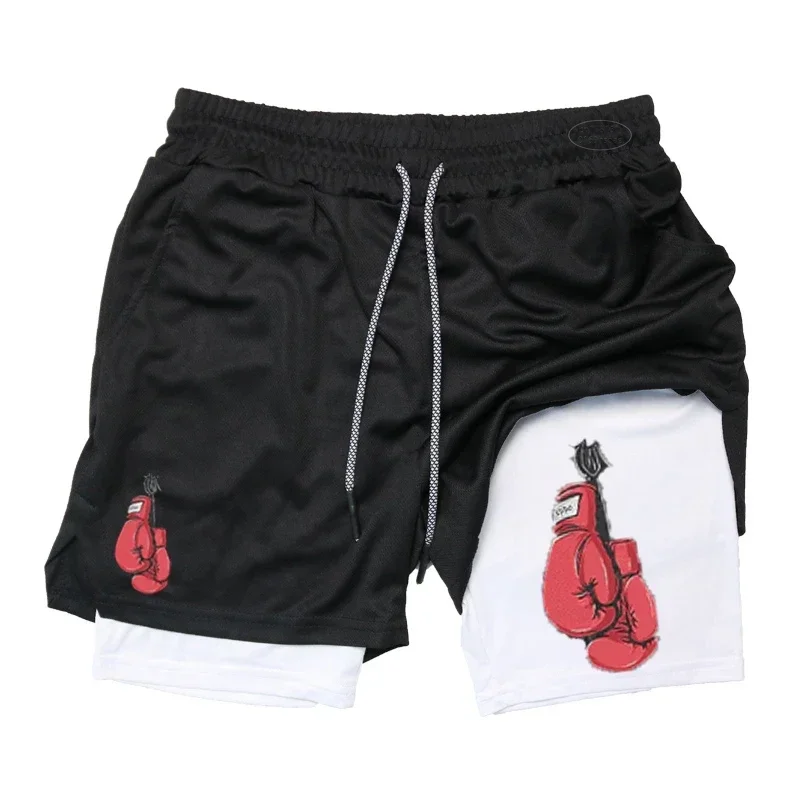 شورت ركض عصري للرجال ، تمارين رياضية ، أداء مع جيب بحلقة مناشف ، رياضات صيفية ، 2 في 1 ، * * *