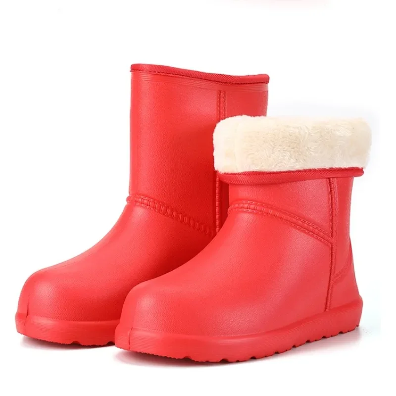 Rain Boots EVA Plush Warm Rain Shoes for Women Lightweight Anti Slip Snow Boots with Cotton Waterproof Shoe Rubber Shoes Men