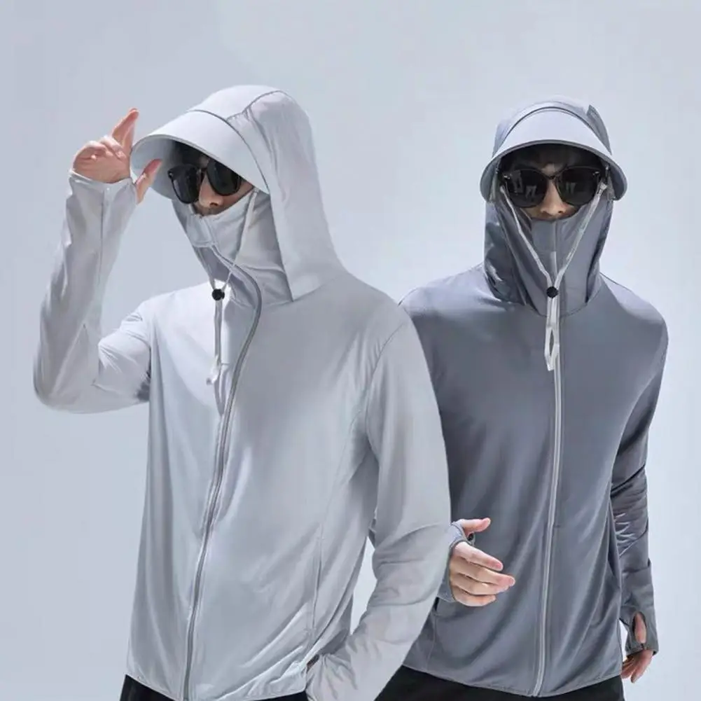 

Unisex Sunscreen Jacket Detachable Brim Hooded Long Sleeve Pocket Sun Protection Clothing Zipper Placket Cycling Running Outwear