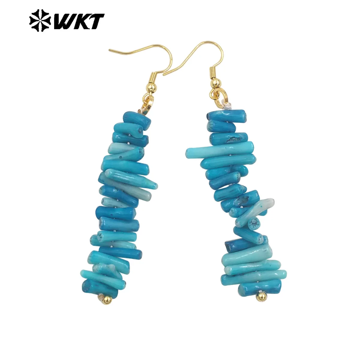 WT-E752 New Arrival Amazing Colorful Natural Coral With Long Hook Earrings For Girls In Beach Jewelry