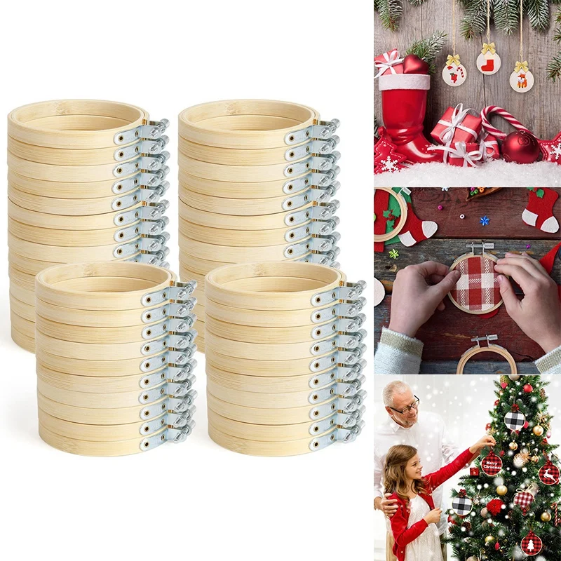 48 Piece Embroidery Hoop Mini Embroidery Hoop Bamboo Round Hoop 3Inch For DIY Craft Needlework, Sewing And Crafts 8Cm