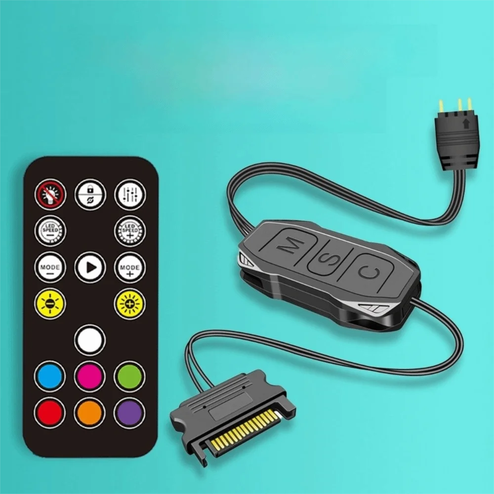 5V 3Pin ARGB Controller 3-Pin Connector Power Supply Adapter RGB Hub Mini Control Hub SATA Power Lighting Controller Hub