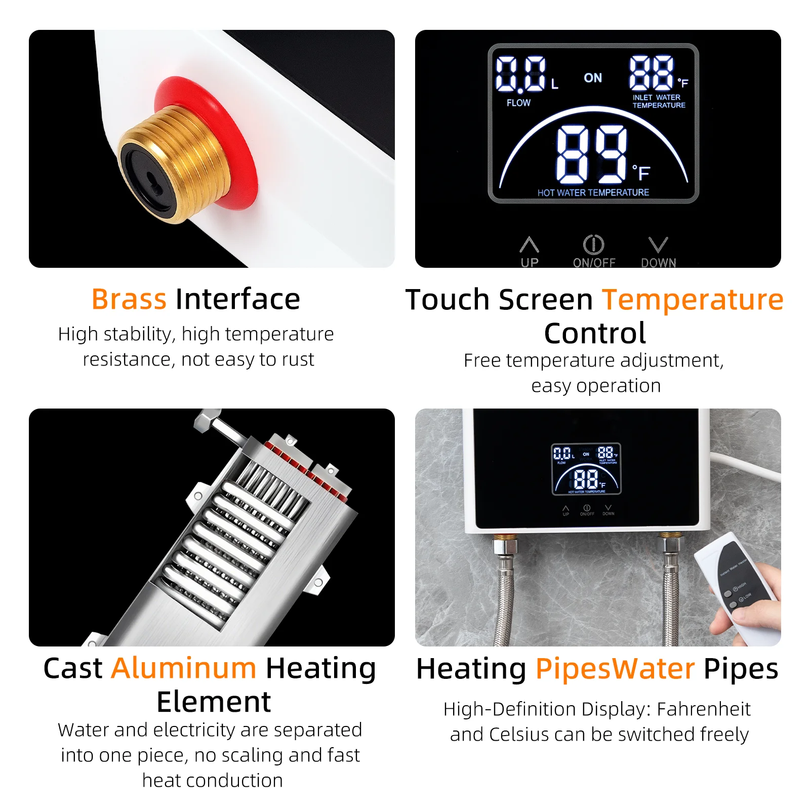 5500W Mini Electric Tankless Water Heater Constant Temperature Instant Hot Water Heater with Remote Control for Home Bathroom