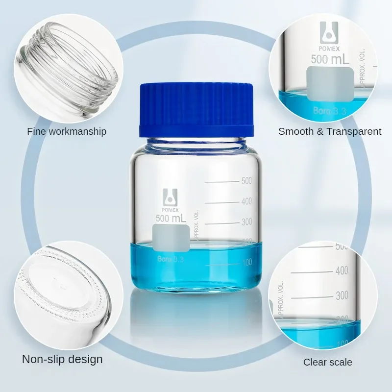 GL80 Screw Top Reagent Bottle High Borosilicate 3.3 Glass Threaded Mouth Reagent Bottle 250/500/1000 Large Mouth Glass Bottle