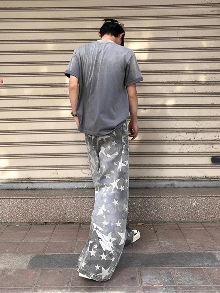 ReddaChic ستار التمويه واسعة الساق الجينز للرجال متزلج الرجعية الدنيم ممزق ثقوب واسعة الساق برميل السراويل الفضفاضة فاسق Y2k الشارع الشهير