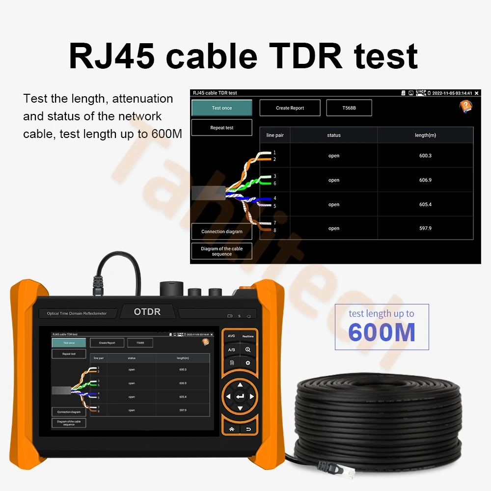 MOT-65 5.4" OTDR Teste Fiber Optic Reflectometer with VFL OLS OPM Event Map 26/28/30/32dB 150km Fiber Cable Ethernet Tester