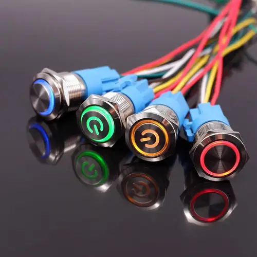 Imagen 2 del producto 12mm 16mm 19mm 22mm interruptor de botón de Metal Control de equipo fuente de alimentación arranque parada interruptores de PC de coche 12v 24v rojo verde azul 6v