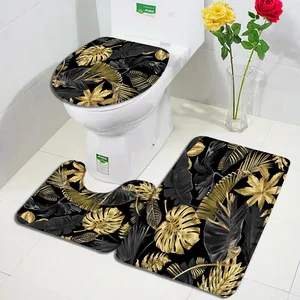 Tropical Pflanzenbad Laufband Schwarz Gold Blätter Monstera Palm Moderne Blatt Haus Badezimmer Dekoration Nicht -Slip -Teppich 8 Hauptverkaufsteppichmonstera - №7
