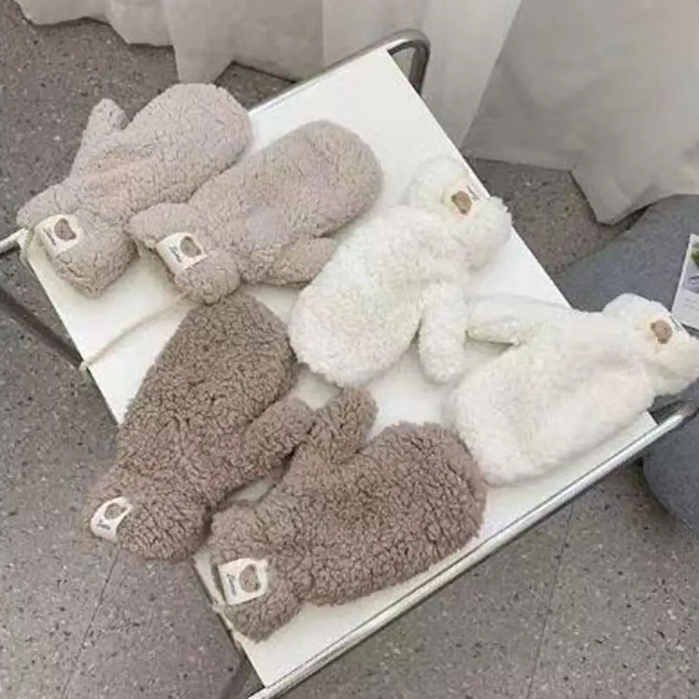 قفازات الحماية الباردة قفازات كاملة الأصابع قفازات دافئة معلقة الرقبة يندبروف سميكة الدفء المخملية الشتاء قفازات الدب لطيف