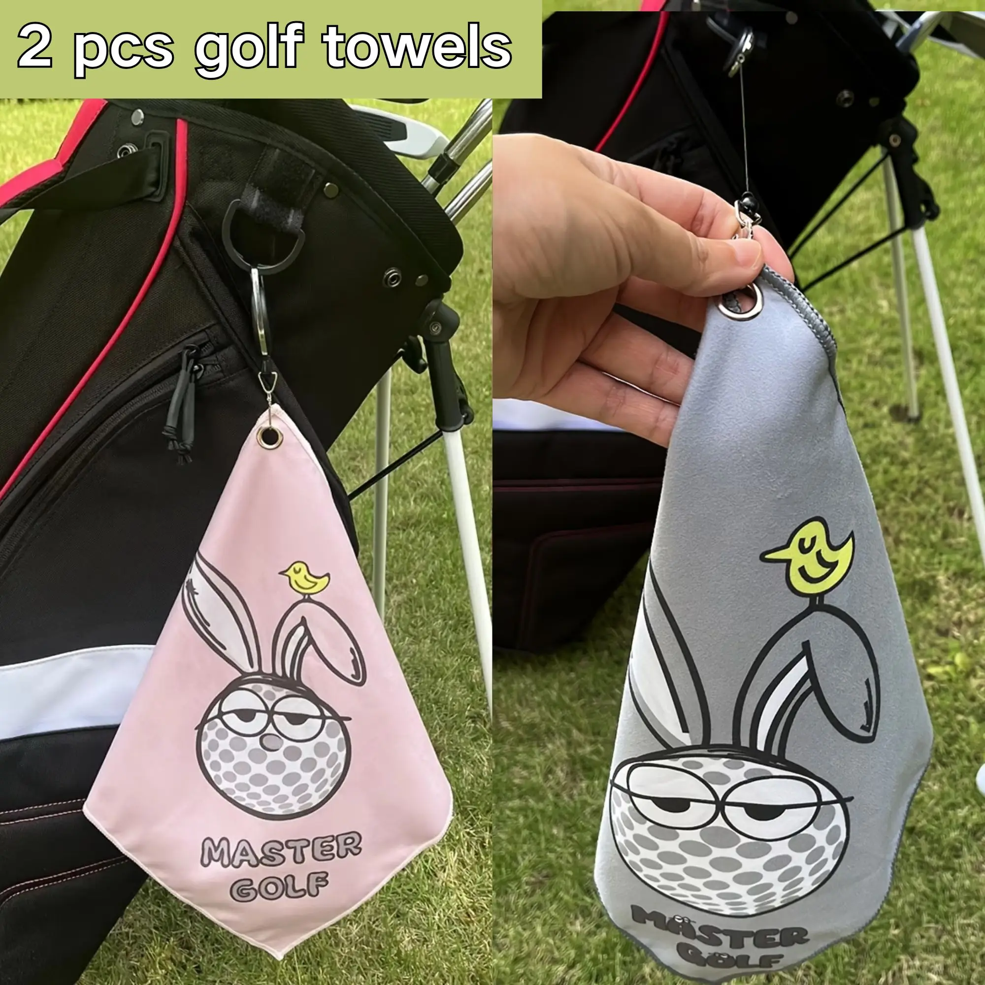 2 Counts New Style Premium Golf Towels, Double Sided Print, Golf Accessories, Super Absorbent&Quick-Dry for Quick Cleaning