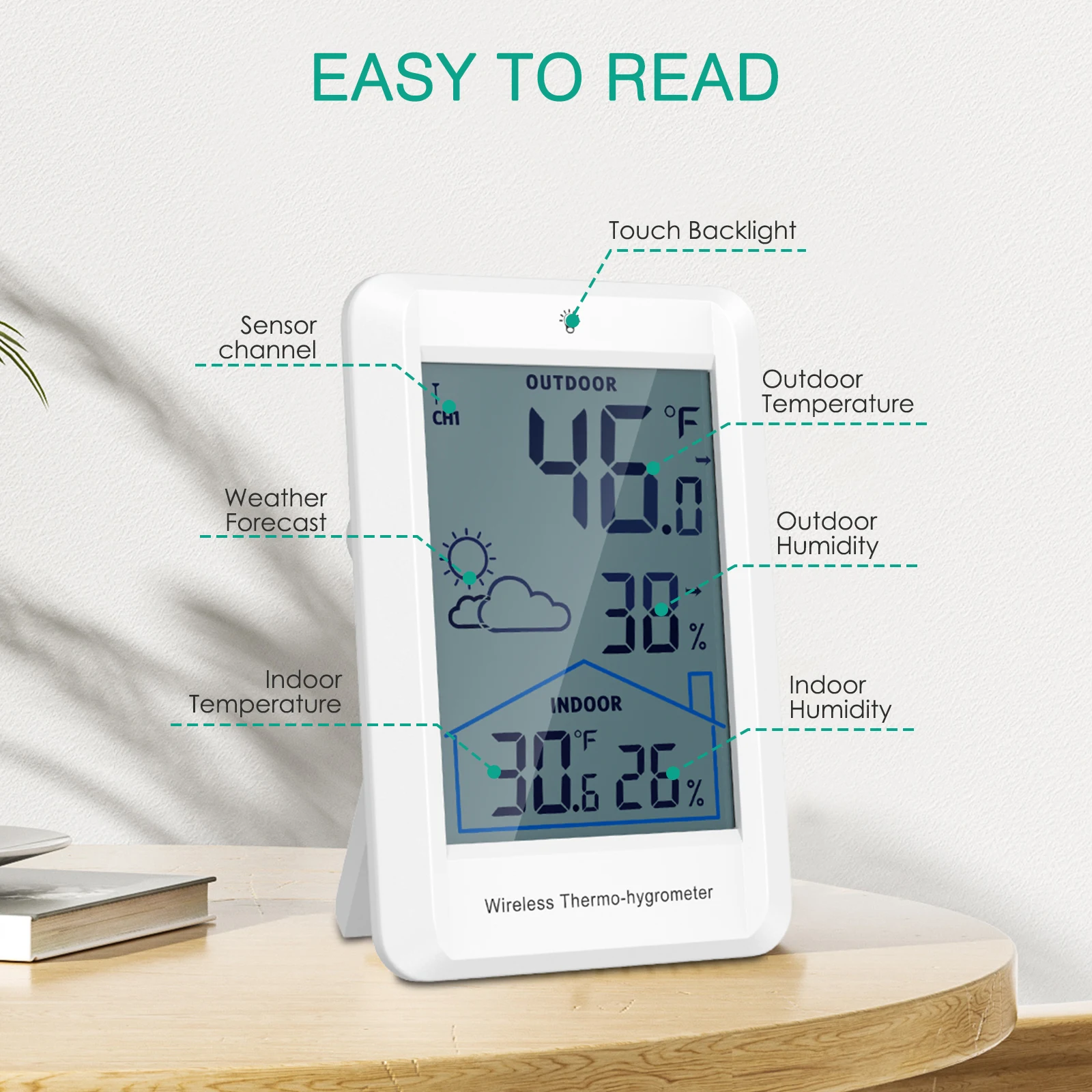 ORIA Wireless Thermometer Weather Station Digital Forecast Station Temperature Monitor Humidity for Home, Baby Room, Greenhouse