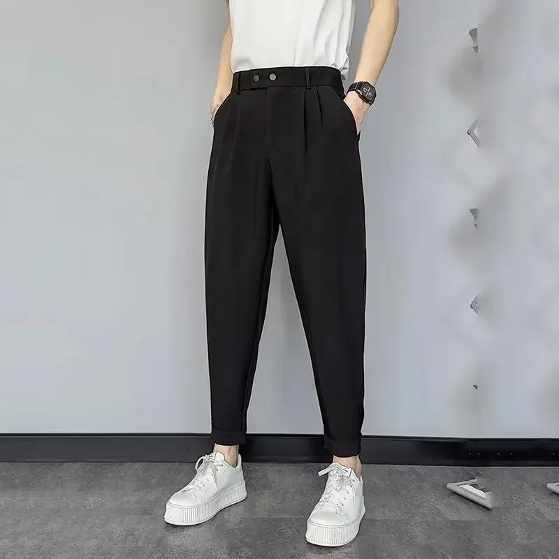 

New Summer British Style Men 9-point Pants Korean Fashion Slim Business Casual Suit Pants Y2k Streetwear Elegant Men Clothing
