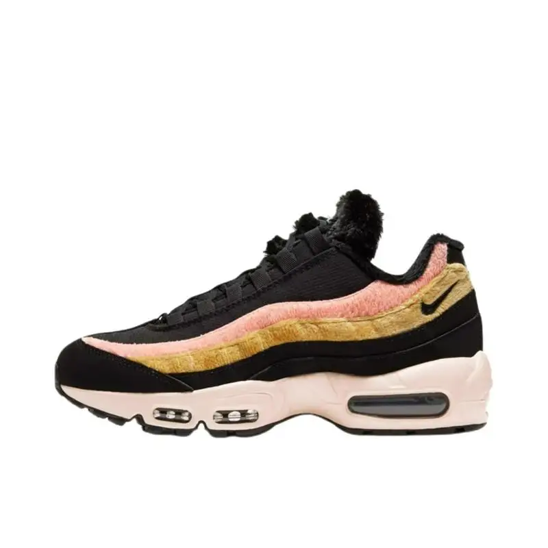 Nike Air Max 95 PRM Atomic Pink Color Blocked Sports Two Layer Velvet Leather Running Shoes for Women in Black, Pink, and Blue