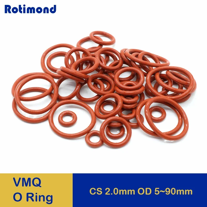 

10Pcs Red Silicone VMQ O Ring Gasket CS CS 2mm OD 5 ~ 90mm FoodGrade Waterproof Washer O Ring Rubber Seal ring