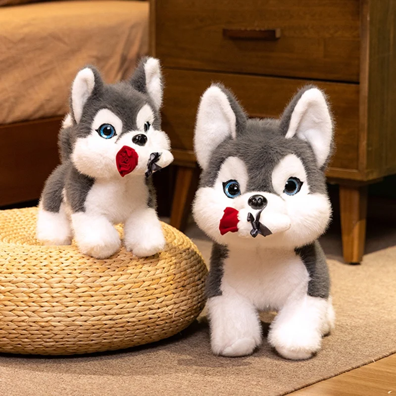 New Styles 30/40cm Kawaii Husky Plush Toy Cute Stuffed Animal Dog With Flower Plush Doll Gift for Girlfriends Home Decor