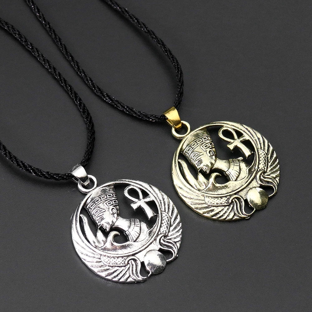 نفرتيتي عنخ قلادة الملكة المصرية صورة أتون فرعون قلادة مصر القديمة را الشمس الله T الصليب تميمة امرأة مجوهرات هدية