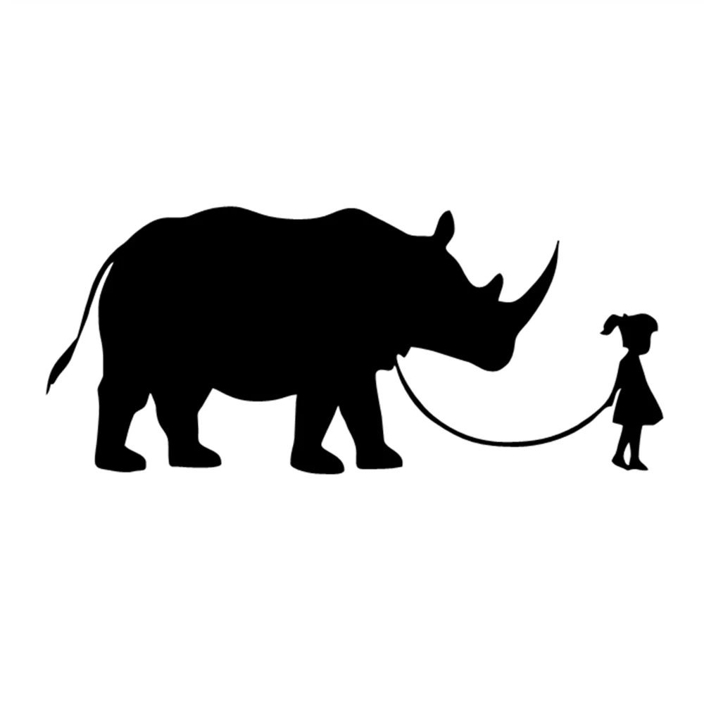 

Girl Walking with Rhinoceros Vinyl Decal, Whimsical Animal Sticker for SUV Truck Van Motorcycle,Window Decor