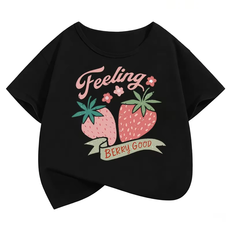 Fashion Strawberry Design T Shirts Girls Y2k Sweet Kids Short Sleeve Children's T-shirt Summer Spring Casual Top Tee