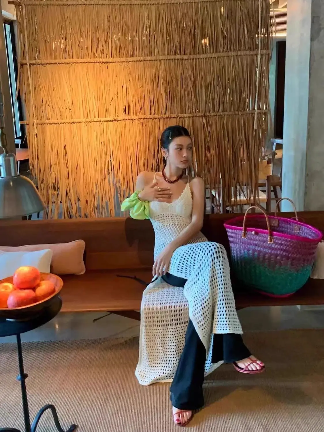 セクシーなニットカットアウトタッセルスパゲッティストラップボディコンビーチマキシドレス夏の女性のホリデークラブパーティー衣装水着カバーアップ