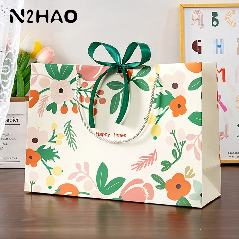 1pcsGift Bags Mother's Day Gift Wrapping BagsCartoon Tote Bags Birthday Paper Bags Bow Gift Packaging Bag