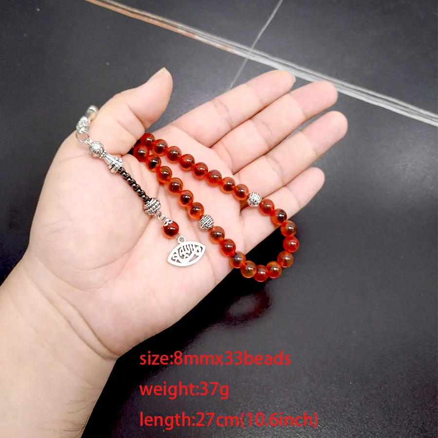 Tasbih Natural red agate stone inside black agate stone 33 prayer bead misbaha turkish bracelet Ramadan eid gift