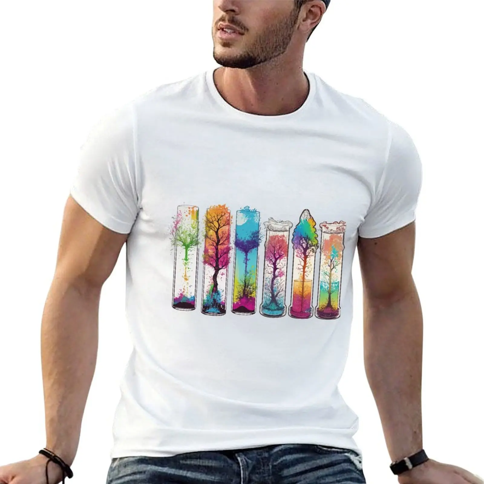 Árbol que crece dentro de un tubo de ensayo de vidrio con tierra en el fondo del tubo. Camiseta Deportiva de Manga Corta para Gimnasio