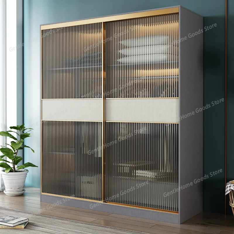 Light Luxury Sliding Door Wardrobe Home Bedroom Combination Wardrobe Simple Modern Small Sliding Glass Door Roperos Furniture