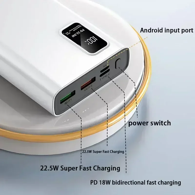 200000mAh Large Capacity Power Bank  22.5W USB C Fast Charging External Auxiliary Battery For iPhone 15 14 Samsung Xiaomi