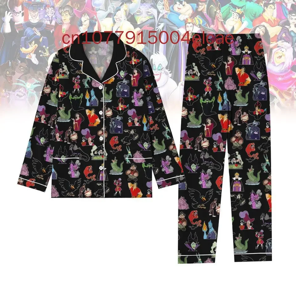 Disney Villains Characters Pajama Set 3D Printed Maleficent Casual Men\'s and Women\'s Long Sleeve Shirt Pajama Set