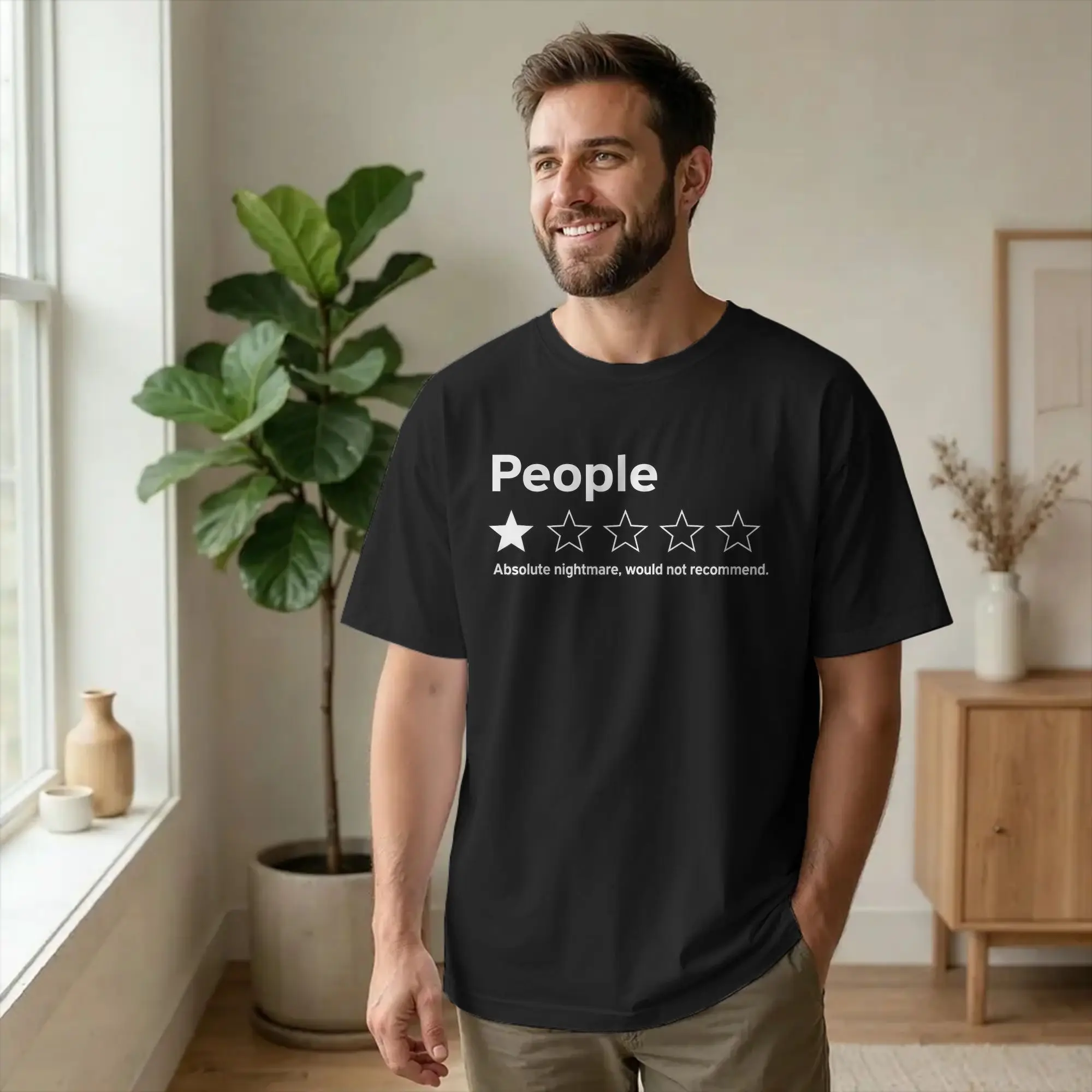 Men Funny People One Star Rating T Shirts Absolute Nightmare 100% Cotton merchandise Casual Short Sleeve Tees Gift Idea T-Shirts