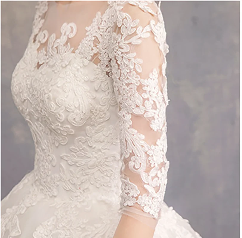 Women Half Sleeved Off Shoulder Bridal Wedding Dress White Lace Elegant Party Dresses