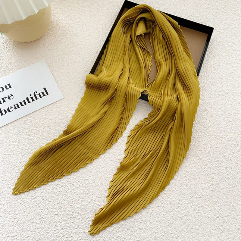 Satin Crinkled Square Scarf Women Silk Pleated Scarf Neck Hair Tie Band Soft Work Neckerchife Hijab Head Female Foulard