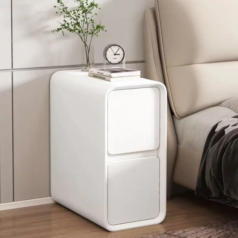 طاولة بجانب السرير صغيرة كريمية شعبية حديثة فاخرة وبسيطة منضدة من الخشب الصلب مع درجين لمنضدة غرفة النوم