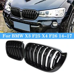 For X3 F25 X4 F26 Car Front Kidney Grille Grills Racing Grill Gloss Black Dual Slat Grilles ABS Grille Accessories 2014-2017