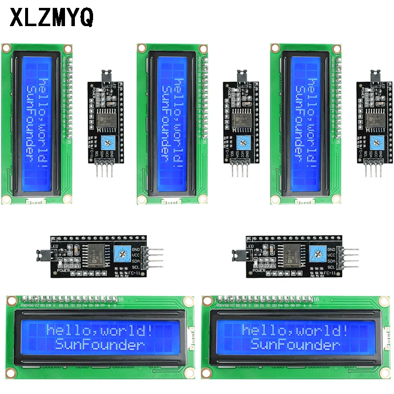 5pcs LCD1602 1602A LCD Module Level Conversion Module Yellow Green Screen 16x2 LCD Display IIC/I2C Interface 5V For Arduino