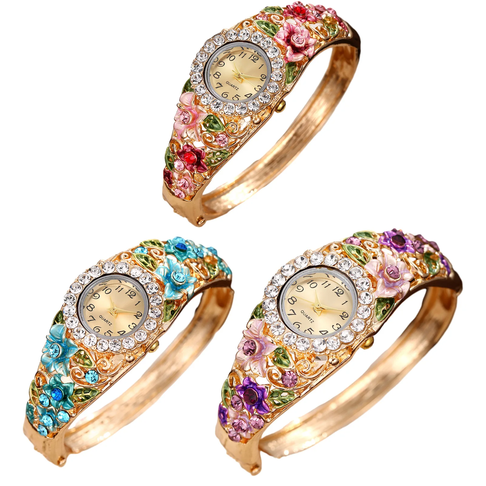 Hot Sales Women\'s Flower Butterfly Dress Watch Round Dial Rhinestone Bracelet Wristwatch