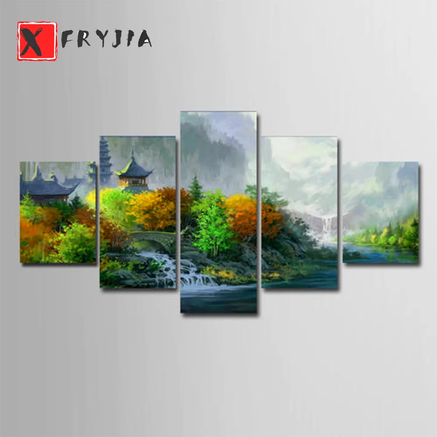 

5pcs Full square diamond painting Natural scenery deep mountain temple diamond embroidery 5D rhinestone mosaic diamond inlaid