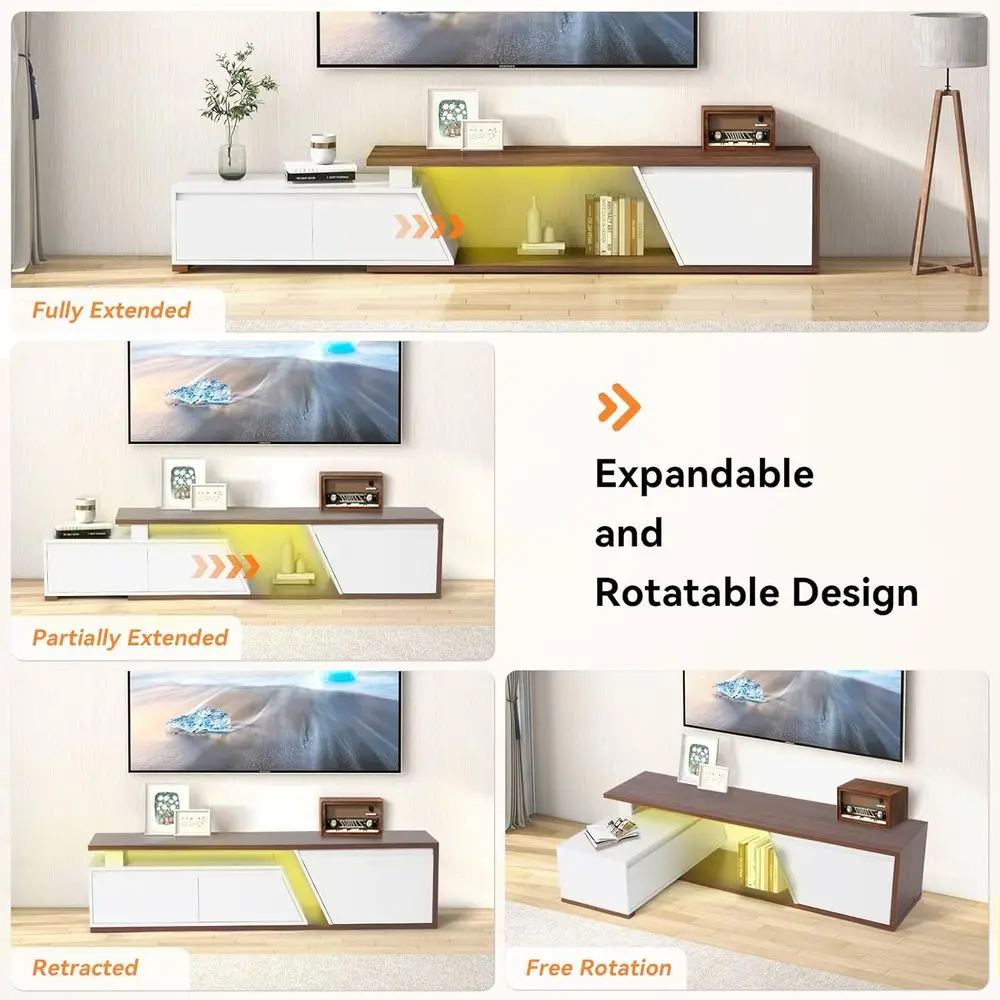 Wooden TV Stand for 63-90.6 TVs, Entertainment Center, Easy Assembly, Living Room/Bedroom, White & Walnut view 3