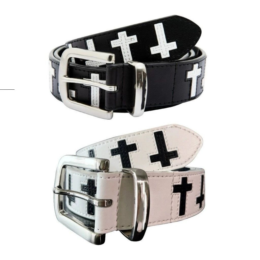 Black and white leather patchwork cross casual leather handmade elastic waistband fashion decoration clothing