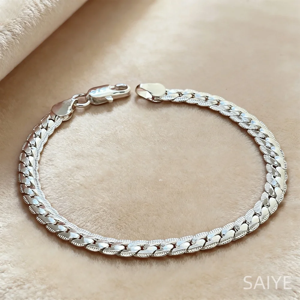 925 Sterling Silver Cuban Chain Bracelet for Men, Classic Figaro Link Chain Silver Bracelet, Daily Wear Minimalist Jewelry Gift