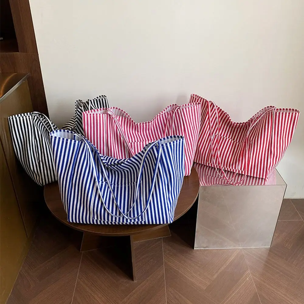 

New Classic Design Striped Shoulder Bag Lightweight Simple Striped Tote Bags Casual Large Capacity Shopping Bag for Women