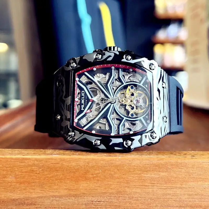 ساعة مجوفة للرجال ميكانيكية أوتوماتيكية توربيون ساعة مضيئة مقاومة للماء